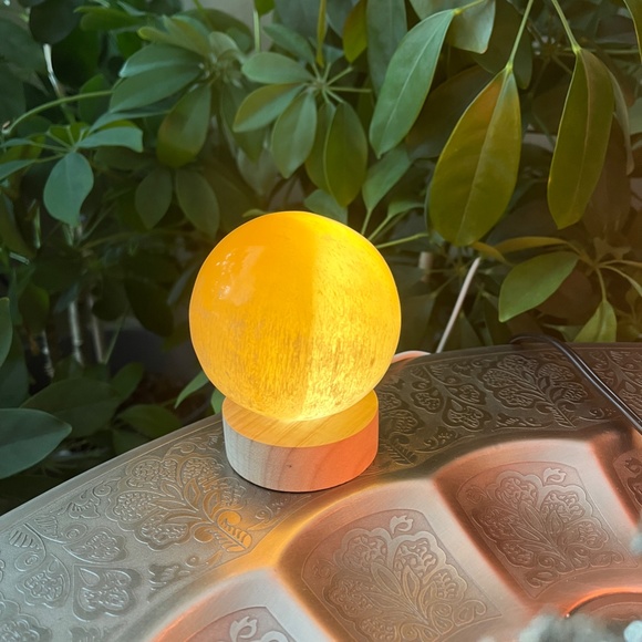Medium Pink/Orange Selenite Sphere with Color Changing Light (One) - Picture 7 of 8